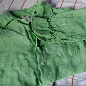 MENS SIZE M BAIRD MCNUTT GREEN LINEN BUTTON DOWN EUC